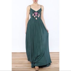 L'ATISTE Teal Maxi Dress with Pink Floral Detail